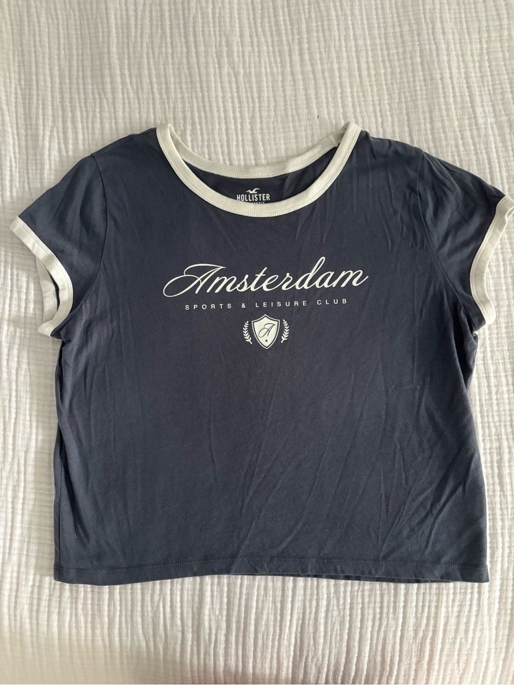 Hollister Navy Tee with White Ringer Trim - Amsterdam Graphic
